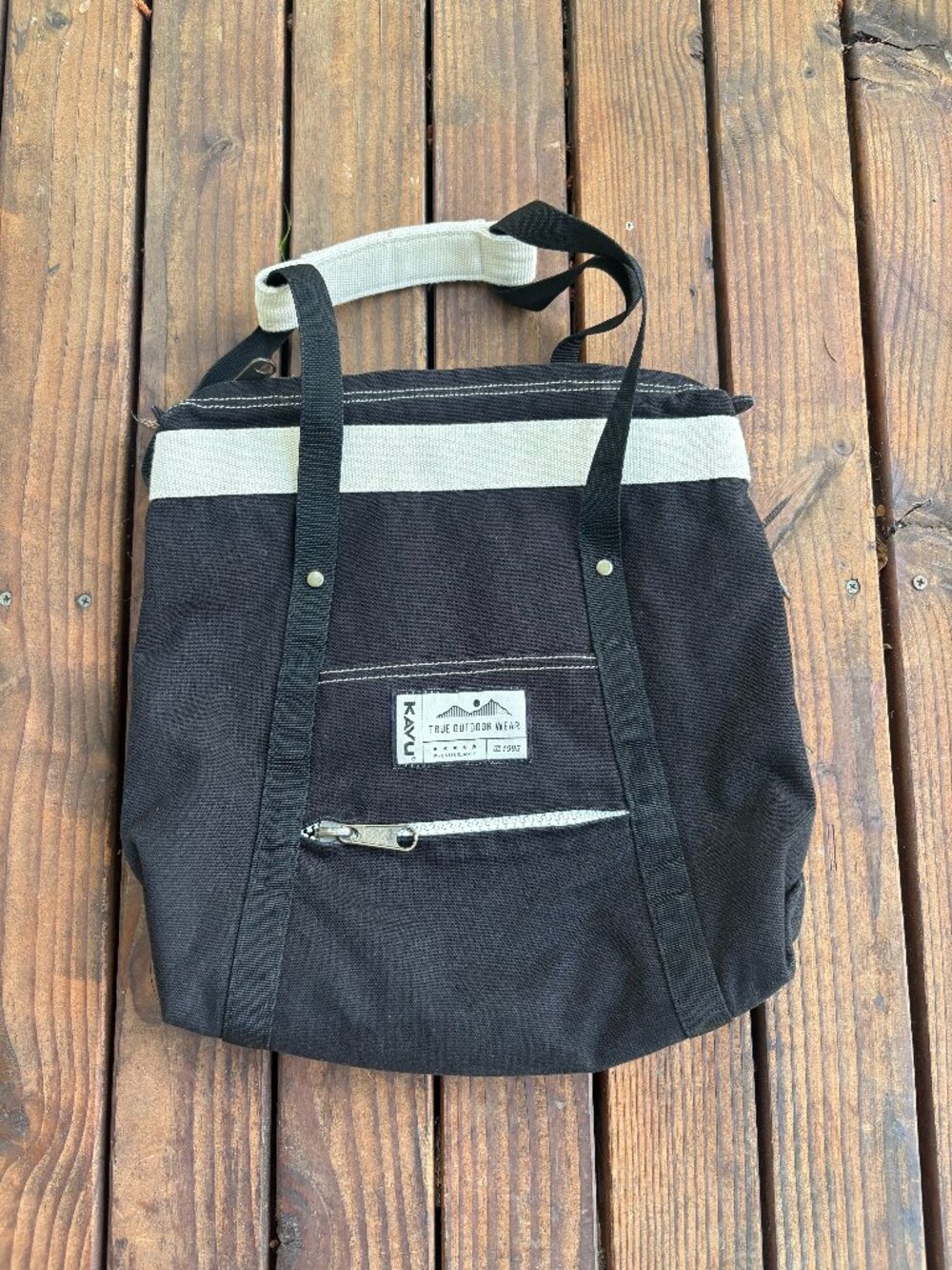 KAVU Black Cream Convertible Tote Backpack Zip Top Travel Bag